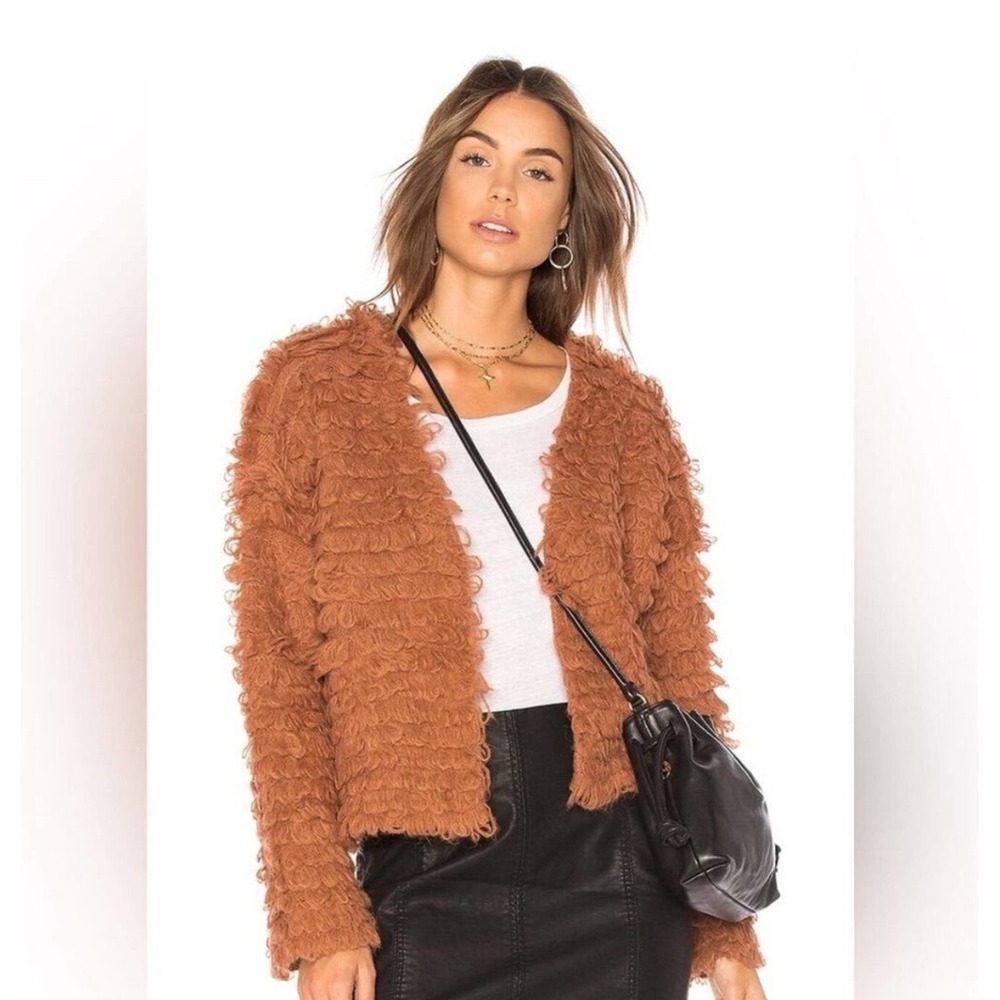 THE GREAT. The Short Monster Cardigan in Rust Shaggy Knit Alpaca Blend- Size S